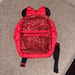 Disney Collection Red Black Sequined Minnie Mouse Mickey Ears Backpack